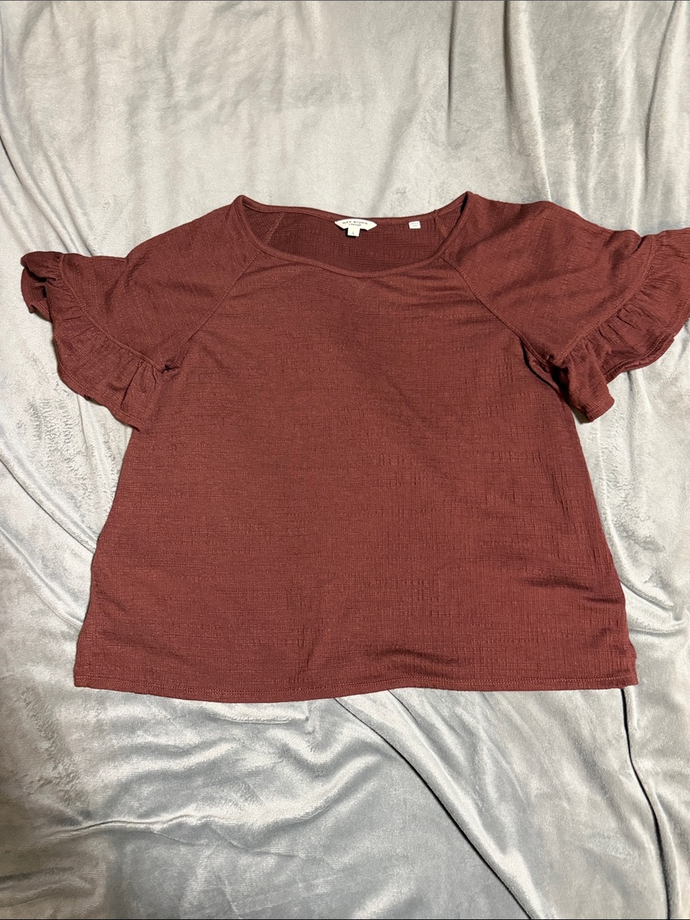 Max Studio Ruffle Sleeve Tee - Wine